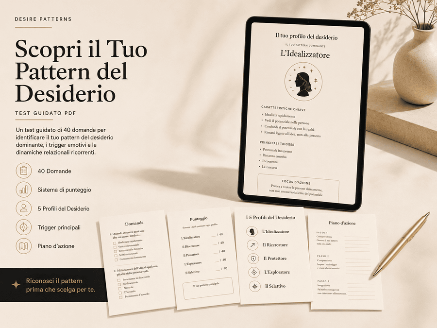 Test Guidato del Desiderio in italiano con tablet, 40 affermazioni, sistema di punteggio, 5 profili e piano d’azione